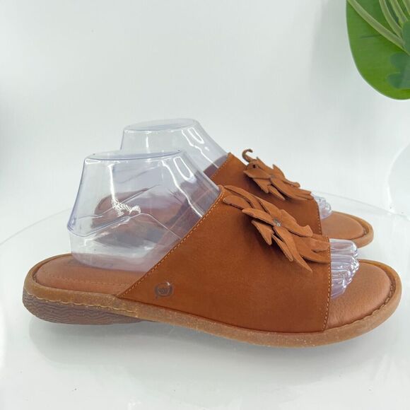 Born Monica Sandal Women's Size 10 Brown Leather Flower Slide Casual Flip Flop - Picture 2 of 11